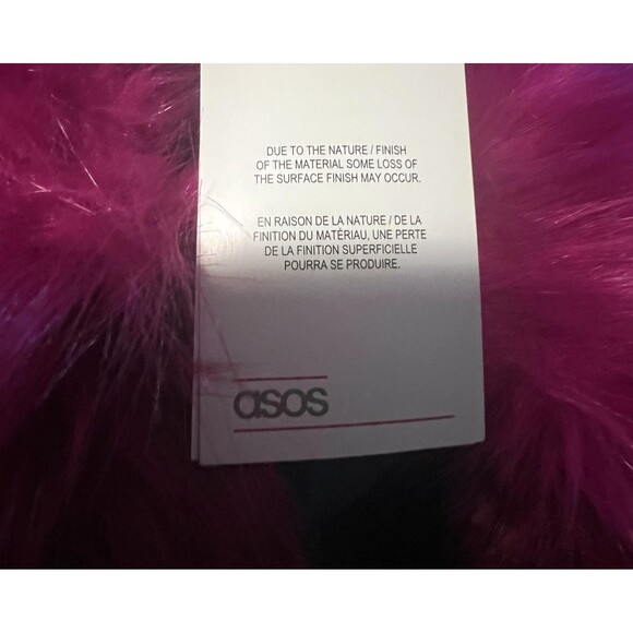 ASOS Faux Fur Coat Womens 14 Multicolor Maroon Pink Navy Long Plush Statement - Picture 5 of 10
